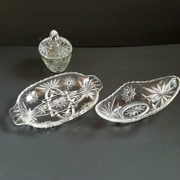 Set of 3 Vintage Clear Glass Serving Dishes Star - Picture 2 of 8